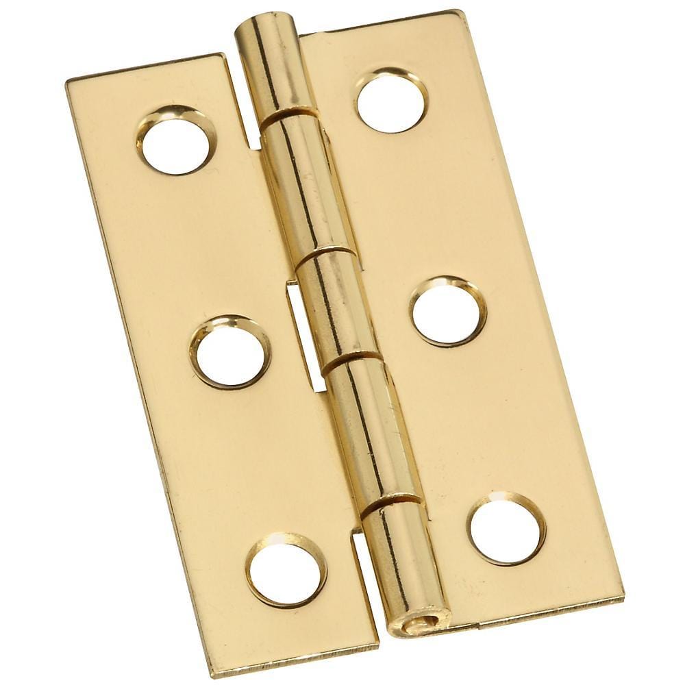 Solid brass small medium hinges measuring 2" x 1-3/16", sold in a 2 pack for durable door and cabinet applications.