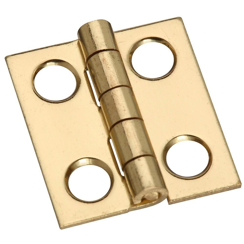 Solid brass small medium hinges measuring 3/4" x 11/16", available in a pack of four for durable use.