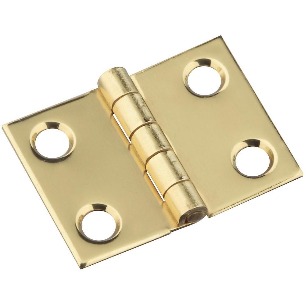 Solid brass small broad hinges measuring 3/4" x 1", available in a pack of four for durable door and cabinet use.