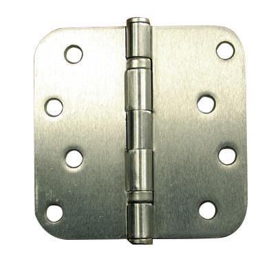 Satin nickel ball bearing door hinges, 4 inches with 5/8 inch radius, sold in a 2 pack for smooth door operation.