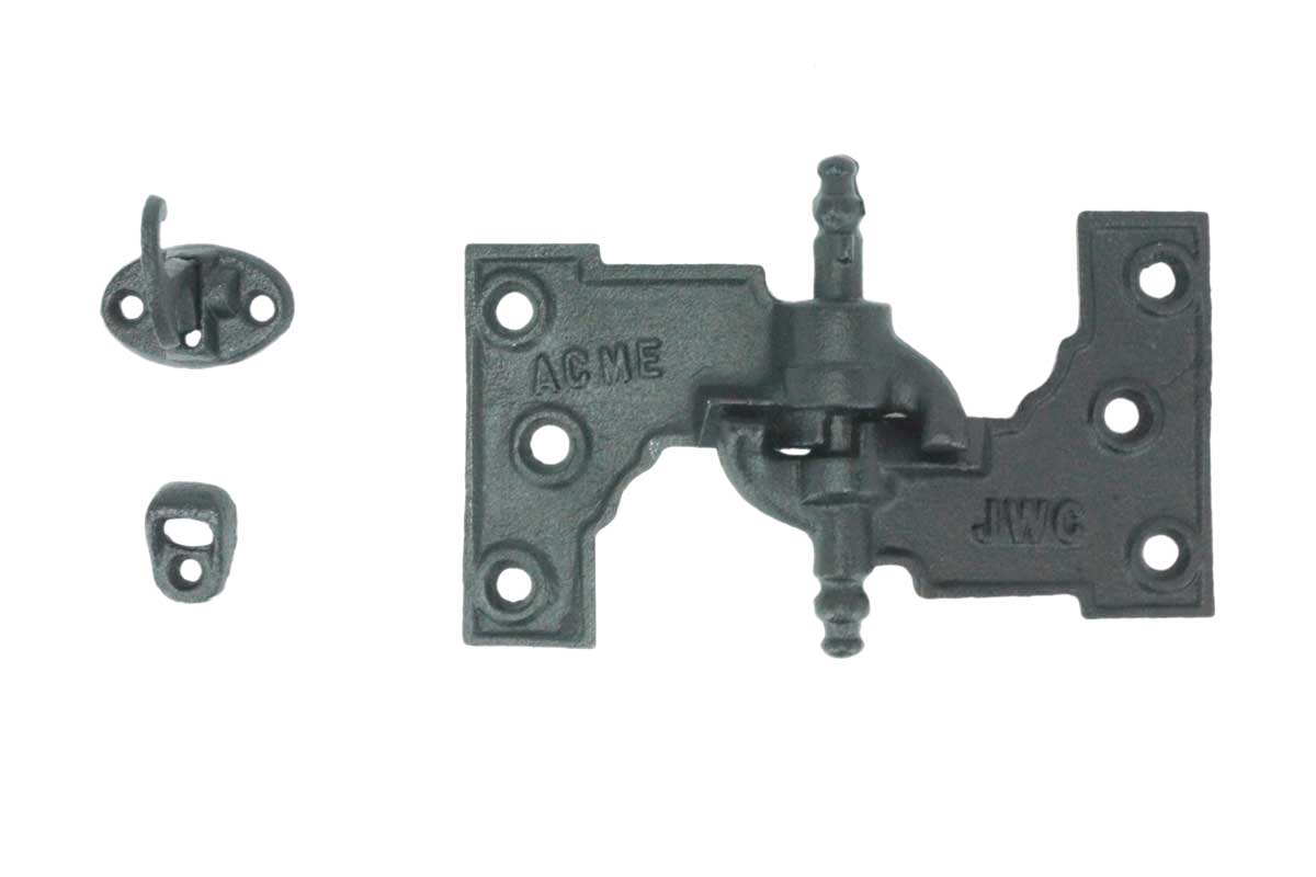 Acme mortise shutter hinges in cast iron with WeatherWright coating, available in multiple sizes, sold as a set.