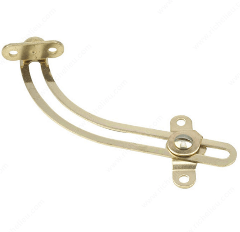 Brass finished angled lid support measuring 5 inches, ideal for securing lids in an open position. Sold individually.