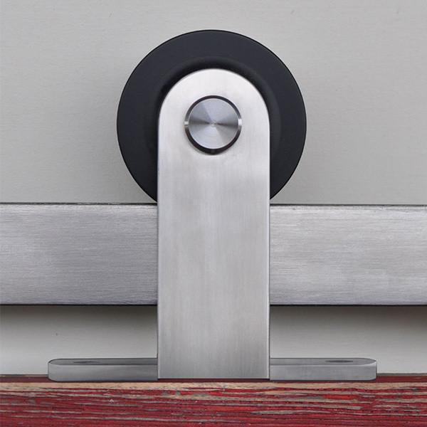 Stainless steel barn door hinge hardware kit for doors 30 to 48 inches wide, featuring a sleek gage style design.