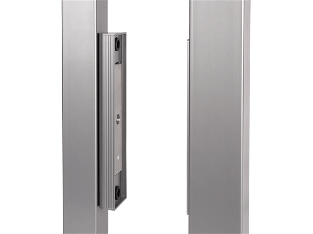 Built-in electromagnetic lock for sliding gates, available in multiple finishes, sold individually for secure access.