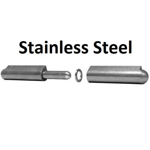 Stainless steel weld-on bullet hinges in pin style, available in lengths from 1-9/16" to 7-3/4", supports 1200 lbs.