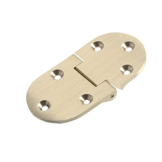 Solid satin brass butler tray hinge with multiple sizes and square or round ends, sold individually for various applications.
