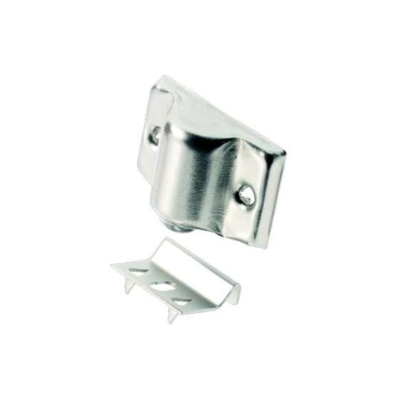 Nickel-finished ball bearing cabinet catch, 1-1/8 inches wide, sold individually for secure cabinet closure.