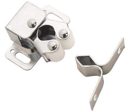 Double roller cabinet catch in zinc finish, measuring 1-5/16" x 1-1/8", sold individually for secure closures.