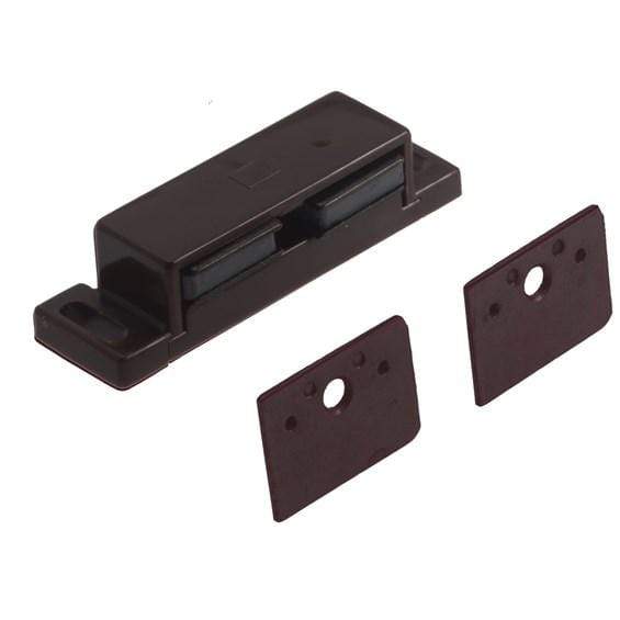 Extra high double magnetic cabinet catch in dark brown finish, 2-3/4 inches, sold individually for secure closures.