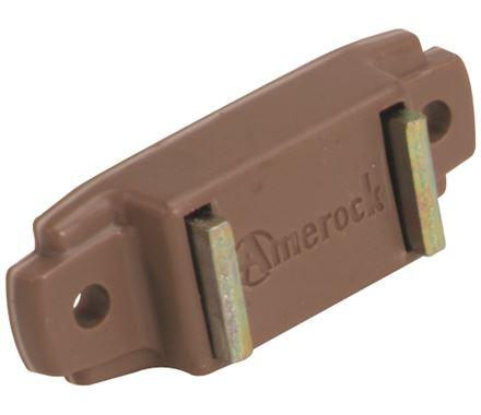 Magnetic cabinet catch measuring 1-15/16" x 3/4", featuring three strikes and available in multiple finishes.