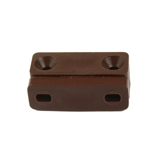 Brown cabinet catch with positive closure friction, measuring 1-3/8 inches, designed for secure cabinet doors.