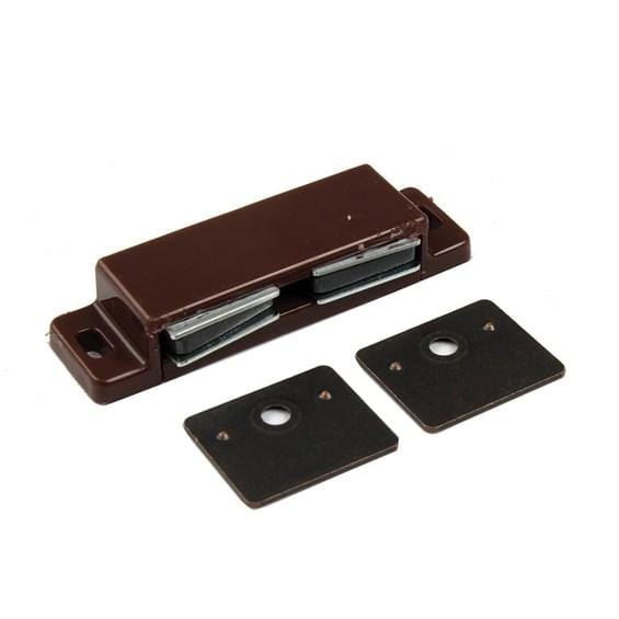 Strong double magnetic cabinet catch, 2-1/4 inches, available in multiple finishes, sold individually for secure closures.