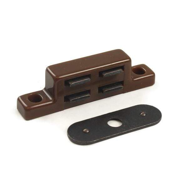 Thin magnetic cabinet catch, 1-13/16 inches, available in multiple finishes, sold individually for secure closures.
