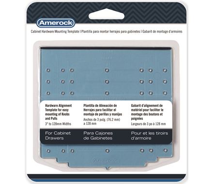 Cabinet drawer mounting template for knobs and pulls, adjustable from 3 inches to 128mm widths, sold individually.
