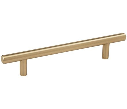 Bar pull cabinet handle in golden champagne finish, 5-1/16 inch center to center, sold individually for stylish upgrades.