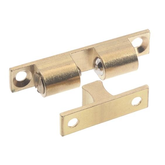 Solid brass double ball catch for cabinets, adjustable from 1-11/16" to 2-3/4", available in multiple finishes.