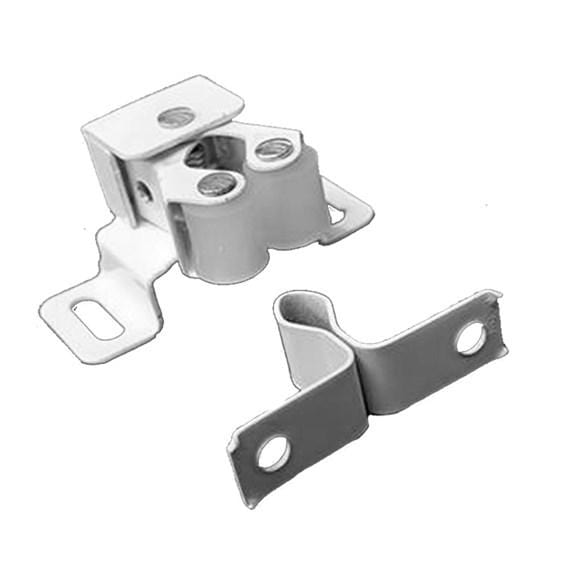 High rise double roller cabinet catch, 1-3/4 inches, available in multiple finishes, sold individually for secure closure.