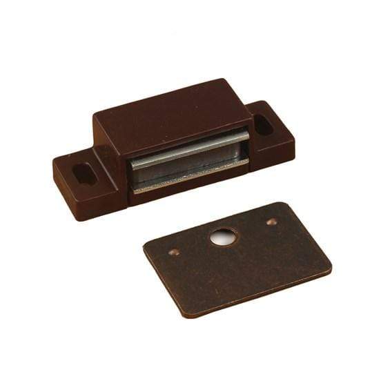 Compact magnetic cabinet catch, 1-3/4 inches, available in various finishes and load ratings, sold individually.