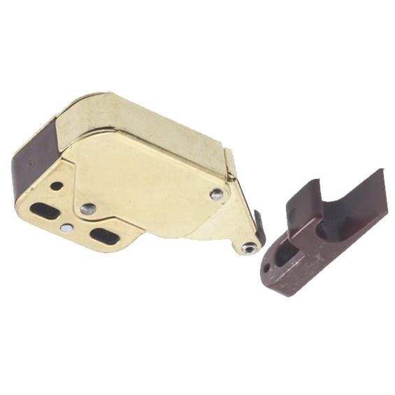 Cabinet push latch catch measuring 1-1/16" x 1-3/4", available in multiple finishes, sold individually.