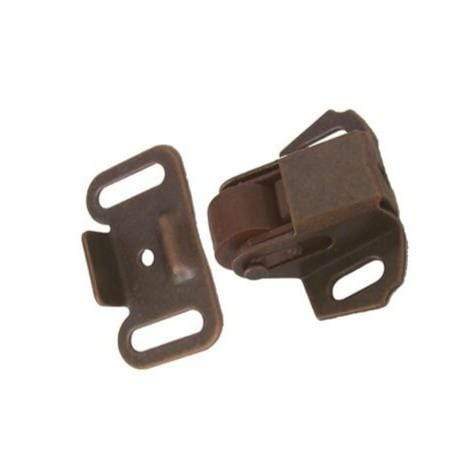 Spring-mounted roller catch for cabinets, available in multiple finishes, sold individually for secure closure.