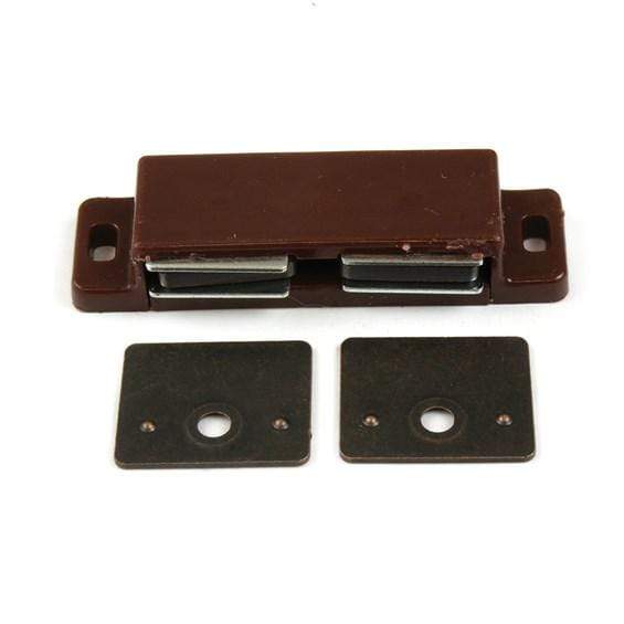 Strong double magnetic cabinet catch, 2-1/4 inches, available in multiple finishes, sold individually for secure closures.