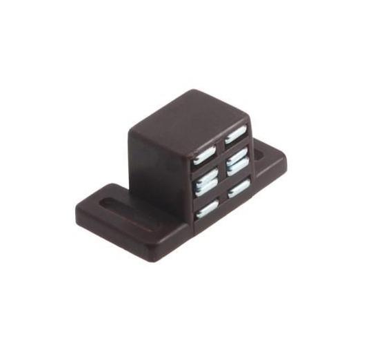 Strong nylon-housed magnetic cabinet catch available in multiple finishes, sold individually for secure closures.