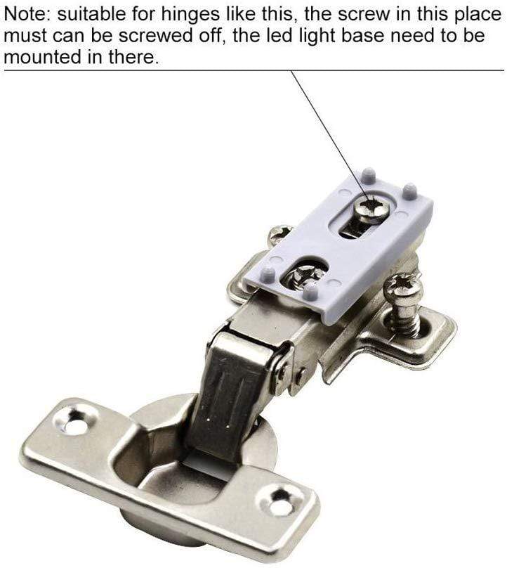 Battery-operated LED cabinet hinge light designed for concealed hinges, includes two pack for easy installation.