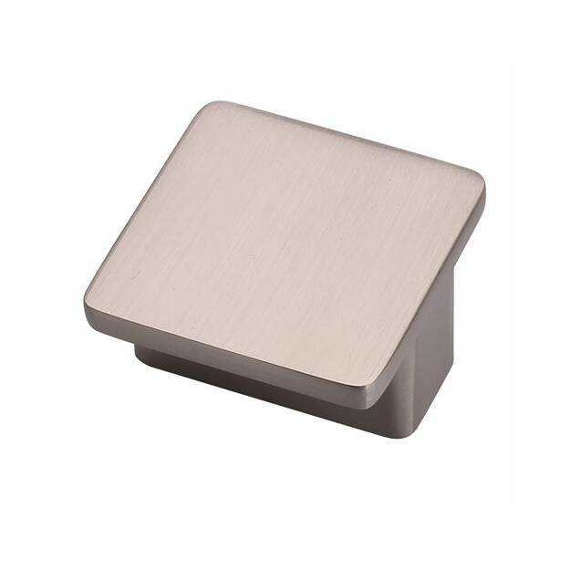 Satin nickel cabinet knob from the Basic Series, 1 inch square, sold individually for modern cabinetry.