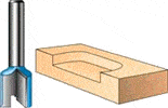 Carbide router bit for hinge mortising, 1/2 inch, shown next to a wood piece with a mortise cut.