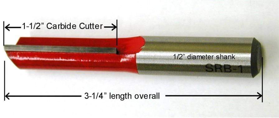 Carbide tipped single flute straight router bit with a 1-1/2 inch cutter and 1/2 inch diameter shank.