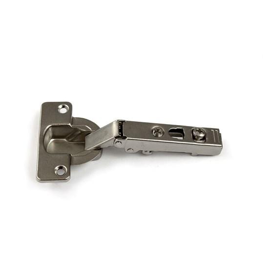 Clip-on self-closing concealed hinge in nickel finish, 1 9/16 inches, available in multiple overlays, sold individually.
