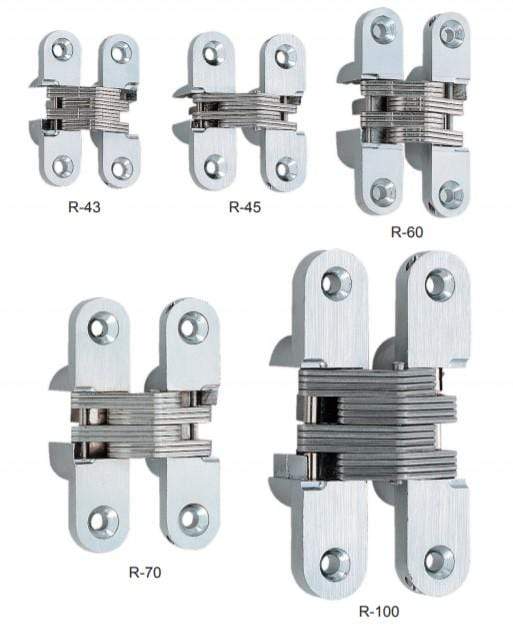 Concealed hinges for cabinetry and medium doors in various sizes, sold individually for versatile applications.