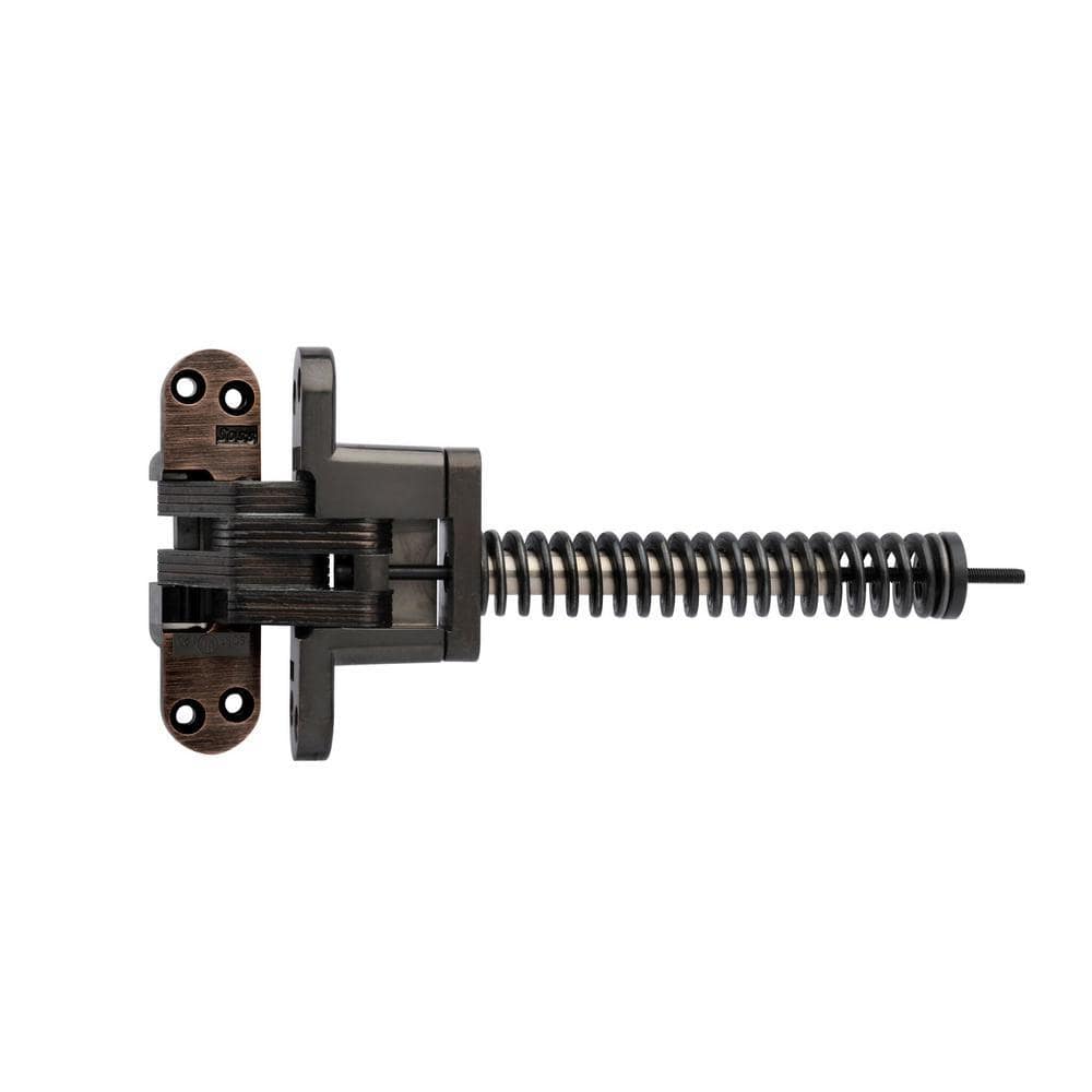 Concealed door spring hinge designed for 1-3/4 inch thick doors, available in multiple finishes, sold individually.