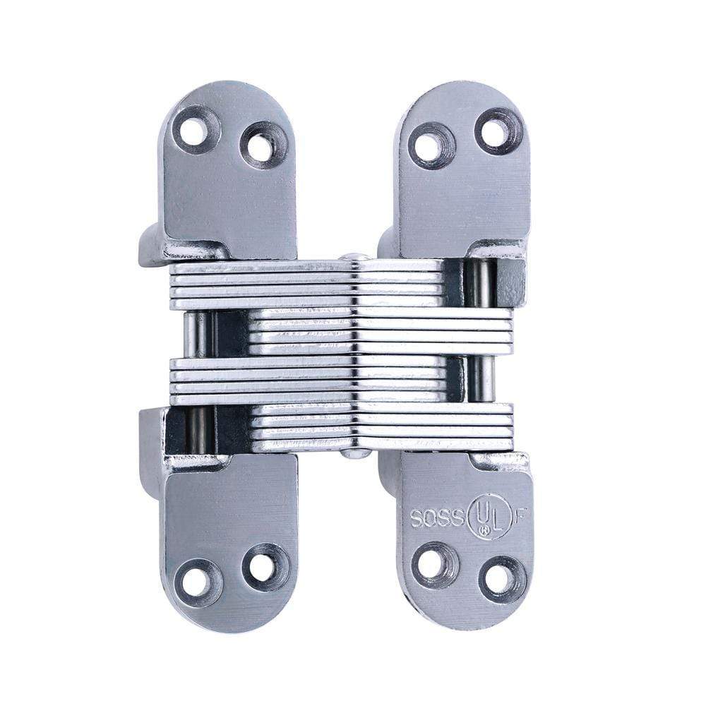 Concealed hinge for doors, 1-1/8 inch x 4-39/64 inch, alloy steel, suitable for 1-3/4 inch thick doors, multiple finishes.