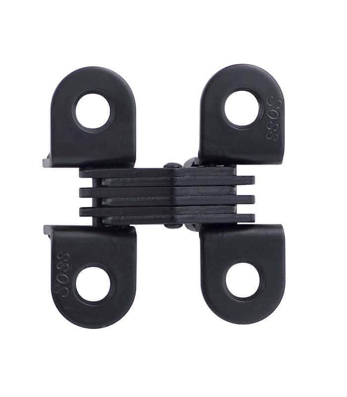 Concealed hinge for doors, 1/2 inch x 1-33/64 inch, suitable for 11/16 inch thick doors, available in various finishes.