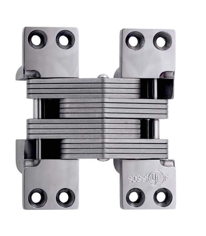 Concealed stainless steel hinge for 1-3/8 inch doors, 4-1/2 inch size, designed for minimum 2 inch thick doors.