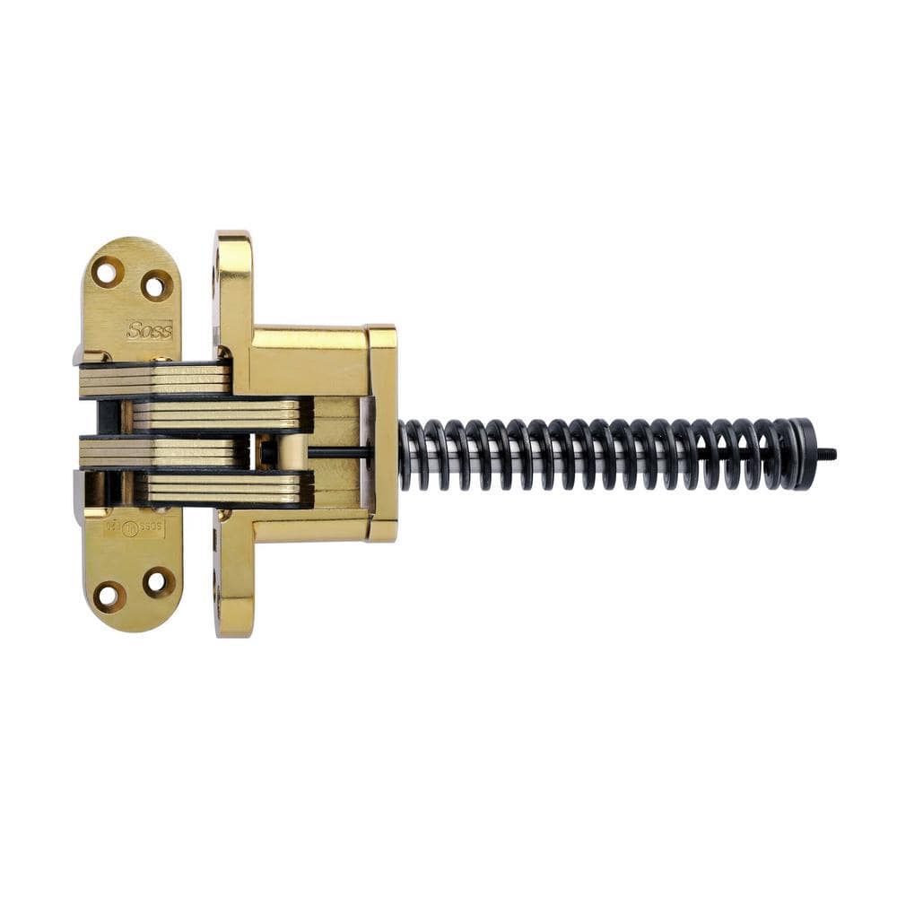 Concealed door spring hinge, 9 1/4 inch, for minimum 2 inch thick doors, available in multiple finishes, sold individually.