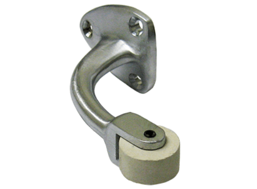 Heavy duty cast brass curved roller door stopper, 2 3/4 inches, available in multiple finishes, sold individually.