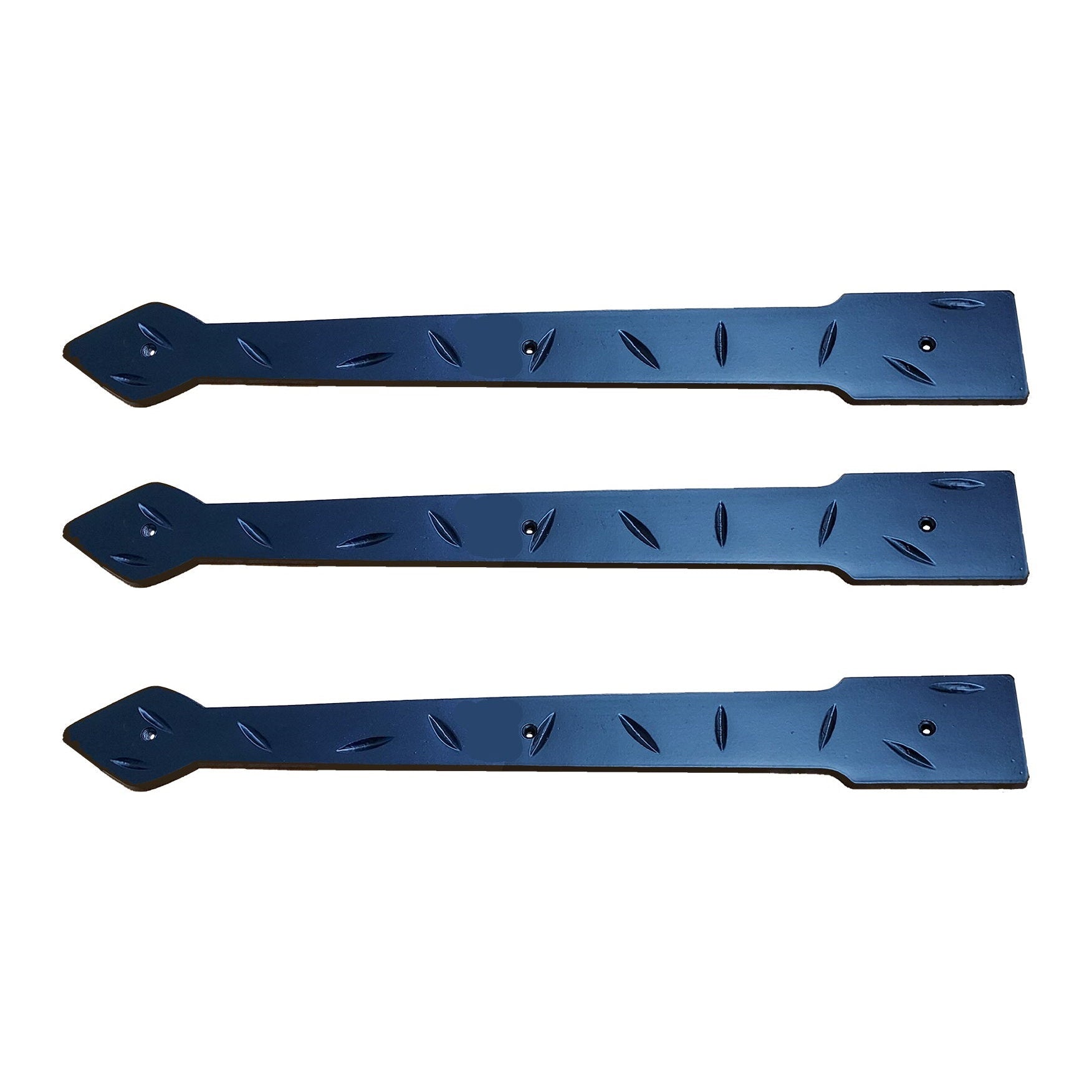 Decorative dummy strap hinges in distressed arrow design, 18 inches, black powder coat finish, solid aluminum material.
