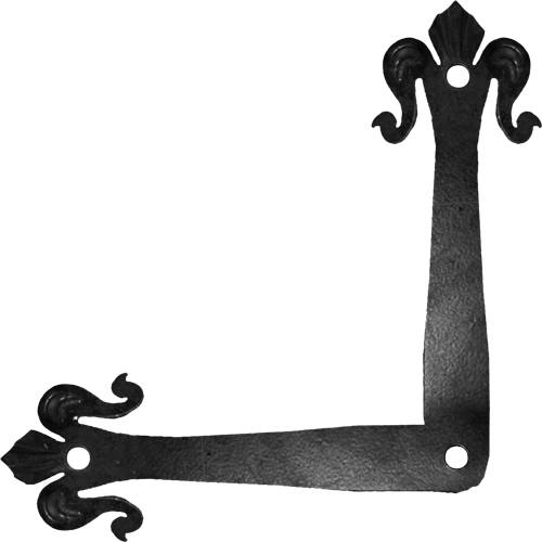 Decorative forged steel corner brace for gates, measuring 9-13/16 inches, features a stylish design and sold individually.