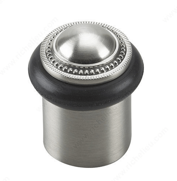Decorative door stopper with a beaded design, 1 13/16 inches, available in multiple finishes, sold individually.