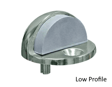 Dome floor mounted door stop in low profile design, available in multiple finishes for versatile use. Sold individually.