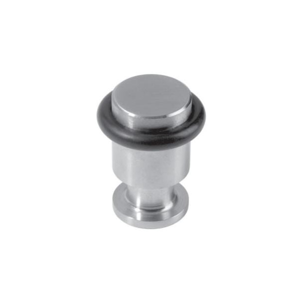 Stainless steel floor-mounted door stop available in multiple sizes, sold individually for durable door protection.