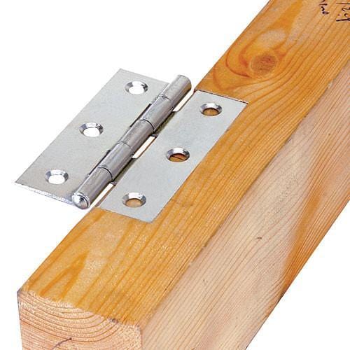 Corner chisel door hinge attached to a wooden beam, showcasing its sleek design and sturdy construction.