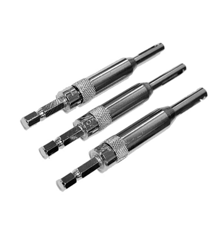 Set of three door hinge jig drill bits in sizes #4, #6, and #8 for precise hinge installation. Ideal for woodworking projects.