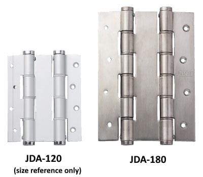 Double action spring hinge in stainless steel, available in multiple sizes for versatile applications.