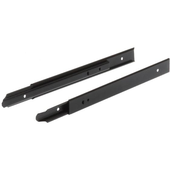 9-inch roller slides for keyboard and pencil drawers in oxidized black finish, sold in pairs for easy installation.