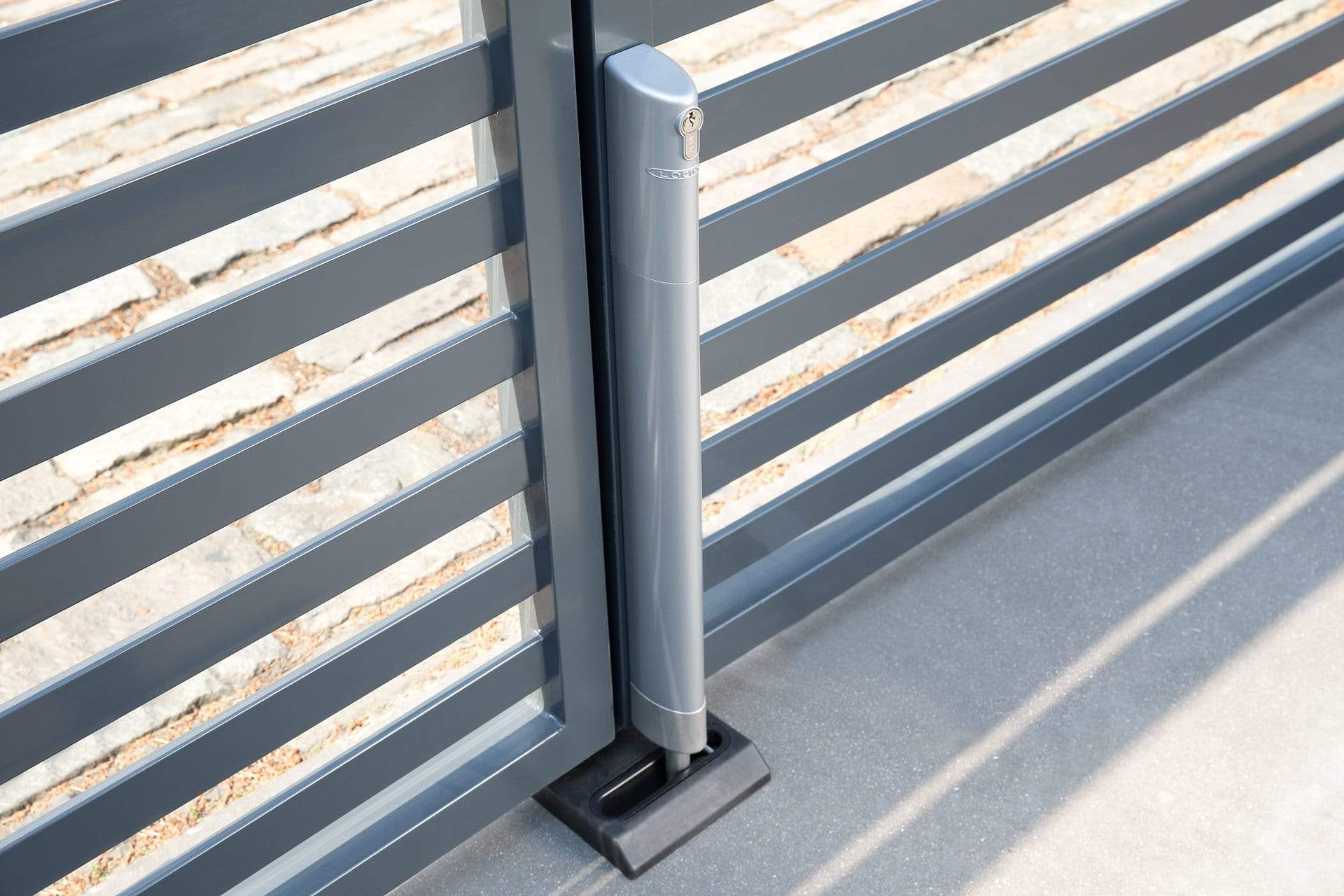 Electrical drop bolt for gates with a minimum profile of 1-1/2 inches, available in multiple finishes, sold individually.