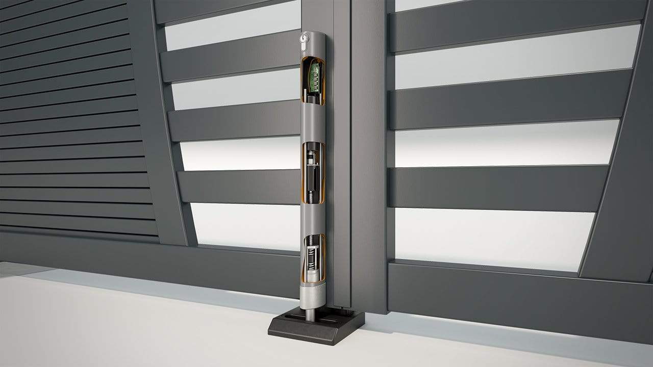 Electrical drop bolt for gates with a minimum profile of 1-1/2 inches, available in multiple finishes, sold individually.