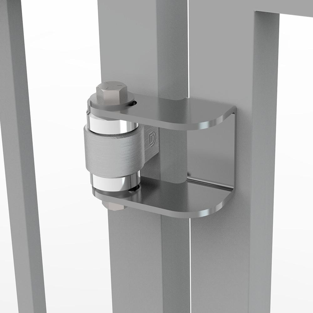 Heavy duty face mount gate hinge for weld-on installation, supports up to 1,100 lbs, opens to 180 degrees.